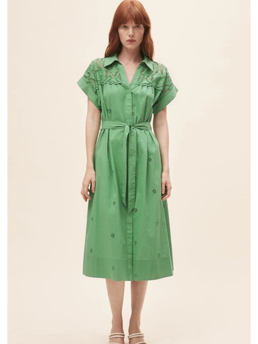 Suncoo green eyelet Coco dress, size XXS